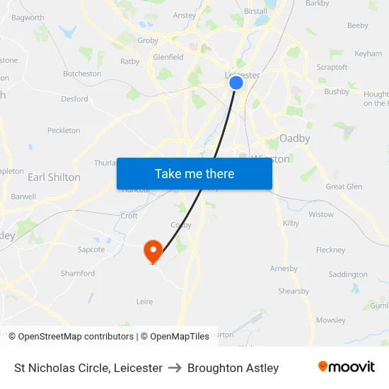 St Nicholas Circle, Leicester to Broughton Astley map