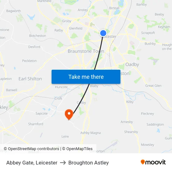 Abbey Gate, Leicester to Broughton Astley map