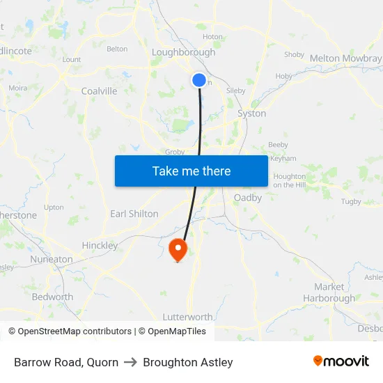 Barrow Road, Quorn to Broughton Astley map