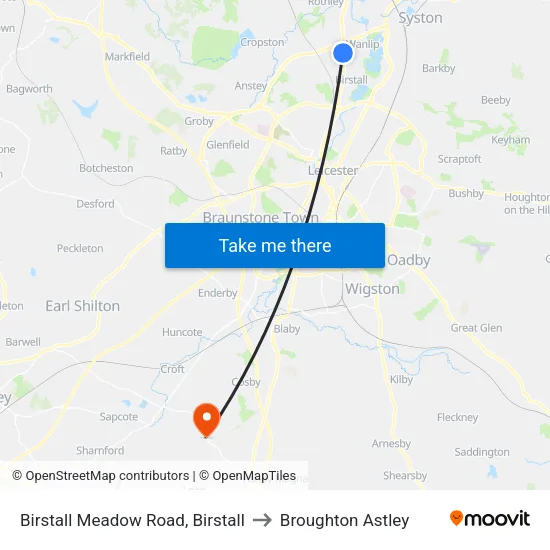 Birstall Meadow Road, Birstall to Broughton Astley map