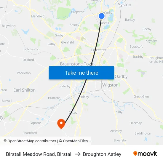 Birstall Meadow Road, Birstall to Broughton Astley map