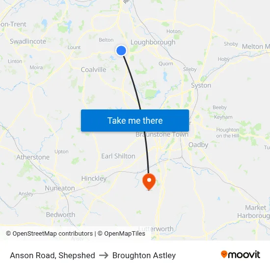 Anson Road, Shepshed to Broughton Astley map