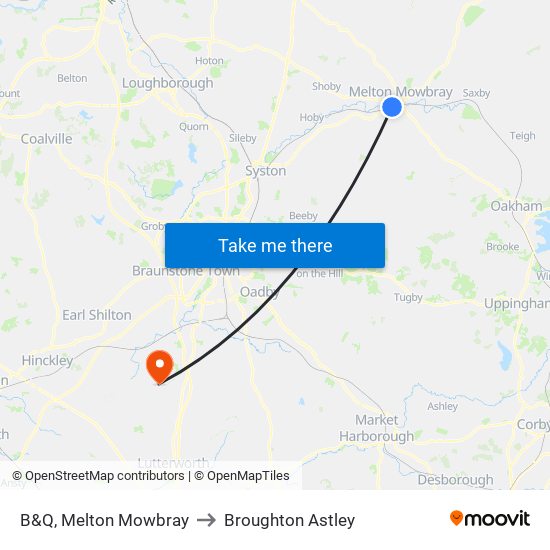 B&Q, Melton Mowbray to Broughton Astley map