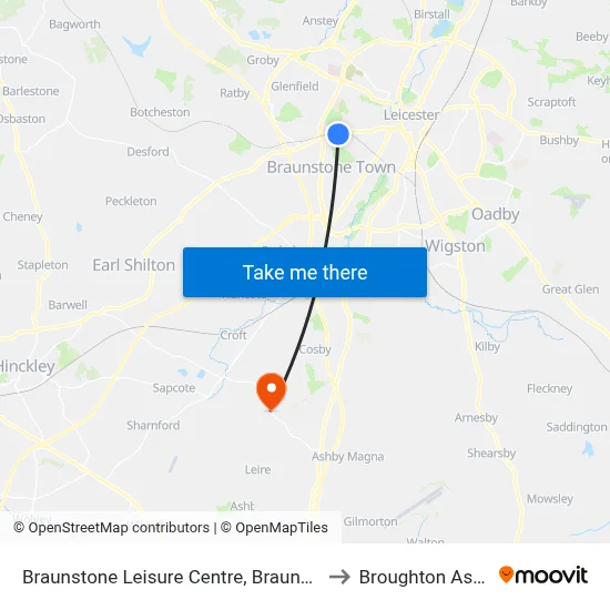 Braunstone Leisure Centre, Braunstone to Broughton Astley map