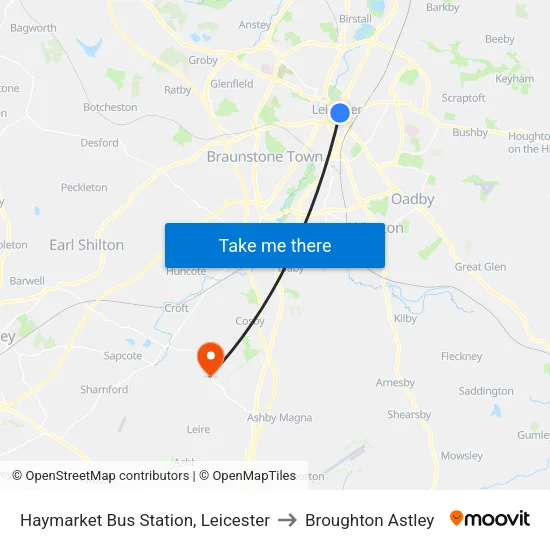 Haymarket Bus Station, Leicester to Broughton Astley map