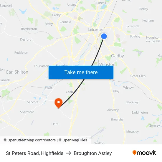 St Peters Road, Highfields to Broughton Astley map