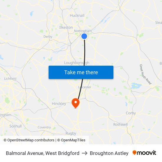 Balmoral Avenue, West Bridgford to Broughton Astley map