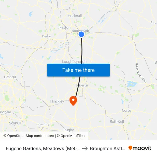 Eugene Gardens, Meadows (Me08) to Broughton Astley map