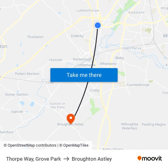 Thorpe Way, Grove Park to Broughton Astley map