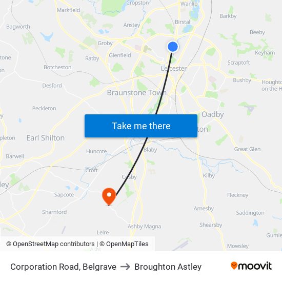 Corporation Road, Belgrave to Broughton Astley map