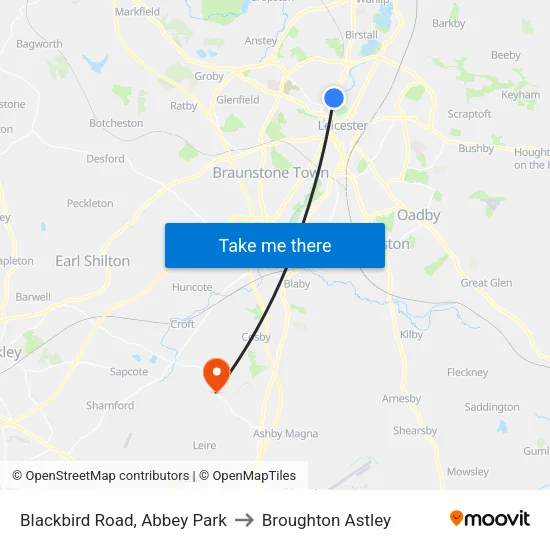 Blackbird Road, Abbey Park to Broughton Astley map