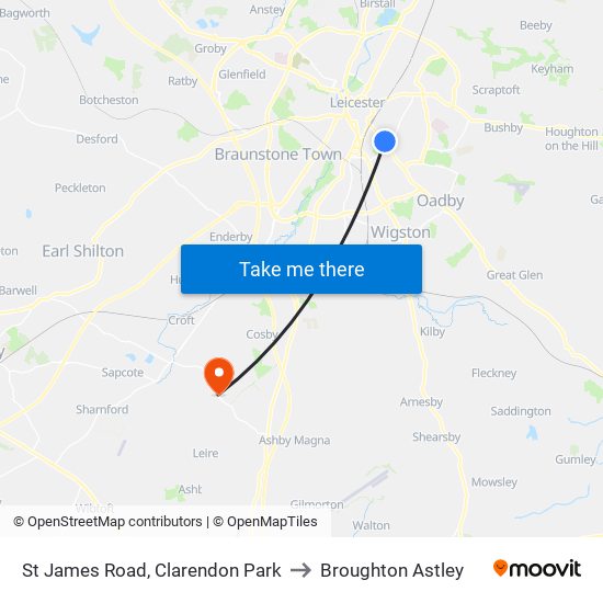 St James Road, Clarendon Park to Broughton Astley map