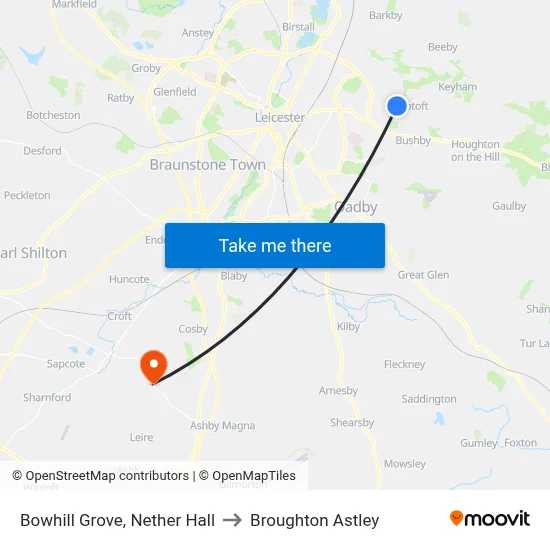 Bowhill Grove, Nether Hall to Broughton Astley map