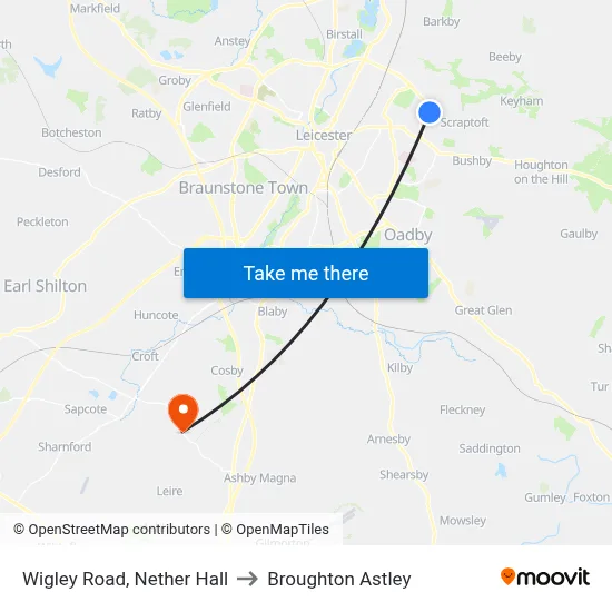 Wigley Road, Nether Hall to Broughton Astley map