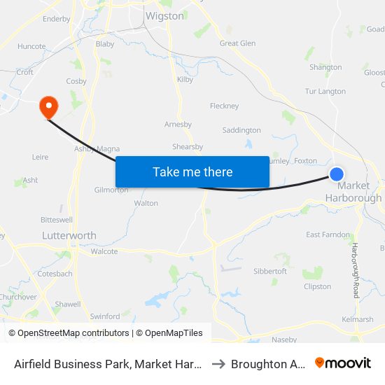 Airfield Business Park, Market Harborough to Broughton Astley map