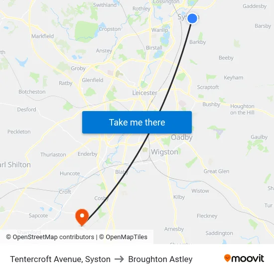 Tentercroft Avenue, Syston to Broughton Astley map