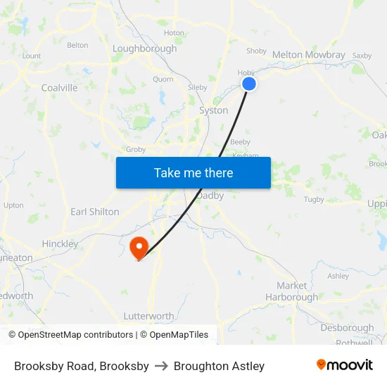 Brooksby Road, Brooksby to Broughton Astley map