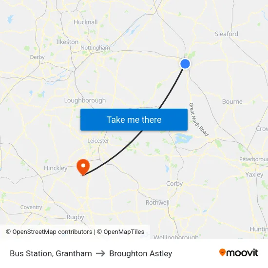 Bus Station, Grantham to Broughton Astley map