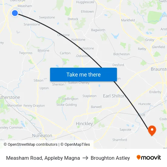 Measham Road, Appleby Magna to Broughton Astley map