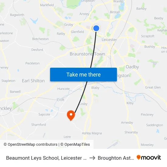 Beaumont Leys School, Leicester Frith to Broughton Astley map