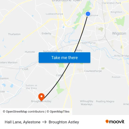 Hall Lane, Aylestone to Broughton Astley map