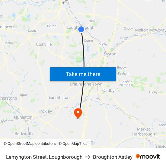 Lemyngton Street, Loughborough to Broughton Astley map