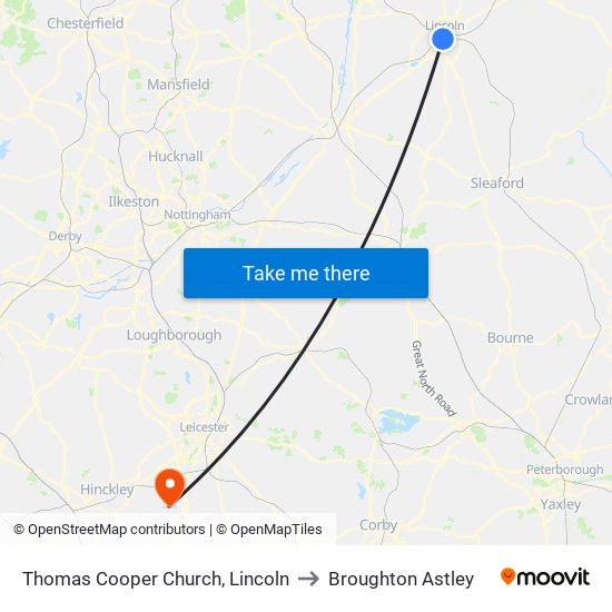 Thomas Cooper Church, Lincoln to Broughton Astley map