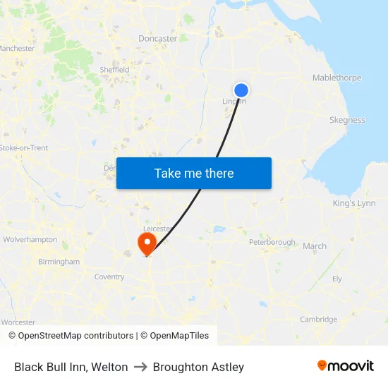 Black Bull Inn, Welton to Broughton Astley map