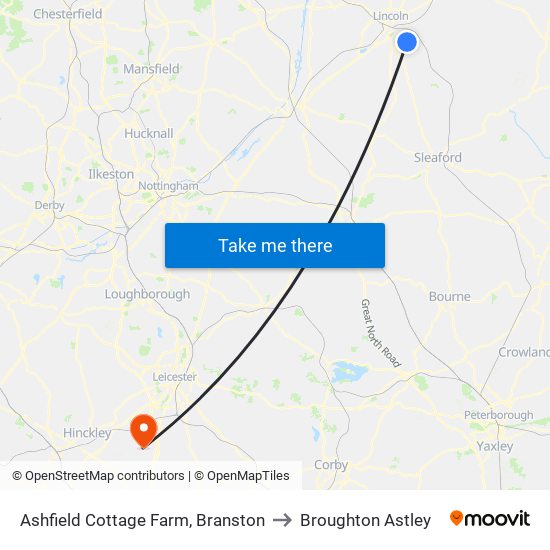 Ashfield Cottage Farm, Branston to Broughton Astley map