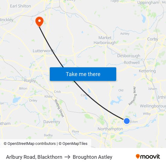 Arlbury Road, Blackthorn to Broughton Astley map