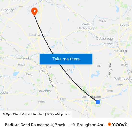 Bedford Road Roundabout, Brackmills to Broughton Astley map