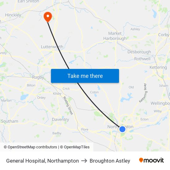 General Hospital, Northampton to Broughton Astley map