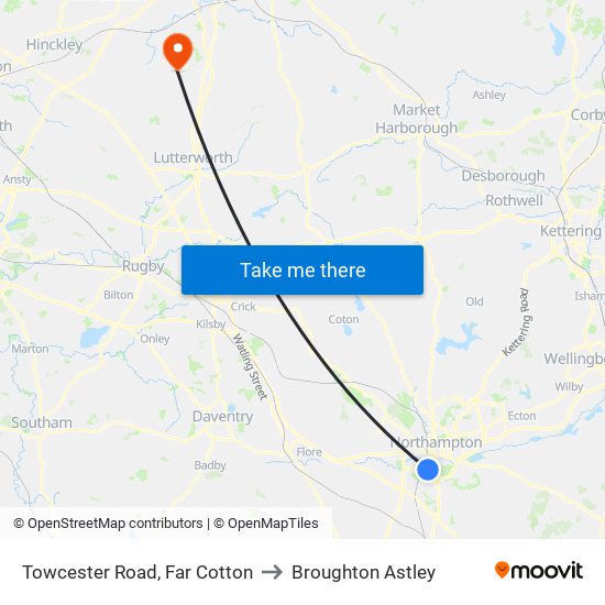 Towcester Road, Far Cotton to Broughton Astley map