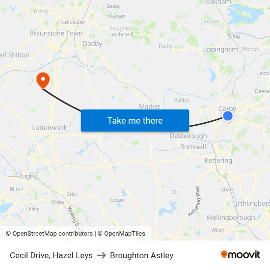 Cecil Drive, Hazel Leys to Broughton Astley map