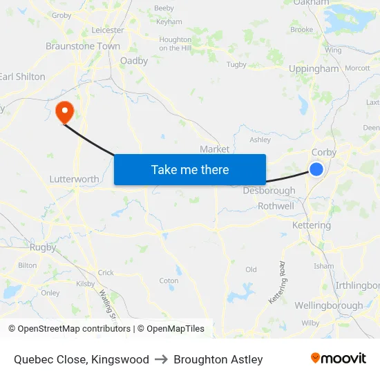 Quebec Close, Kingswood to Broughton Astley map