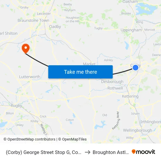 (Corby) George Street Stop G, Corby to Broughton Astley map