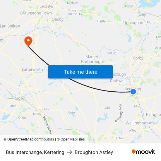 Bus Interchange, Kettering to Broughton Astley map