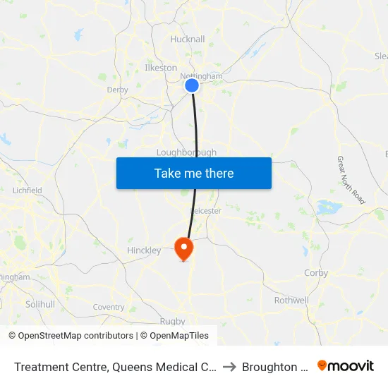 Treatment Centre, Queens Medical Centre (Qm20) to Broughton Astley map