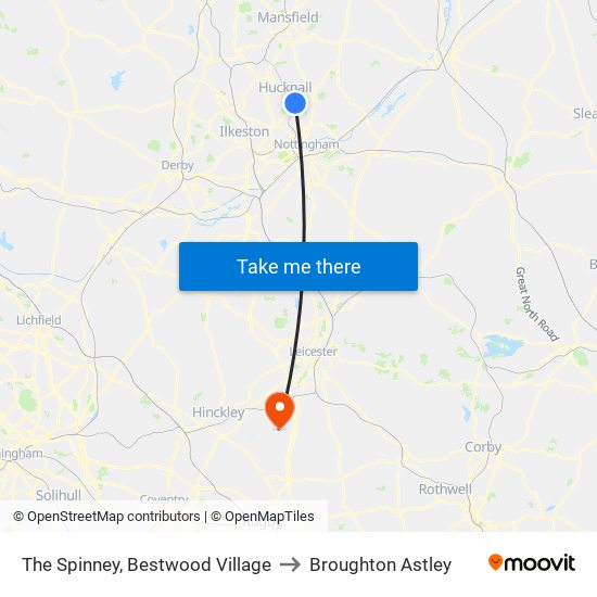 The Spinney, Bestwood Village to Broughton Astley map