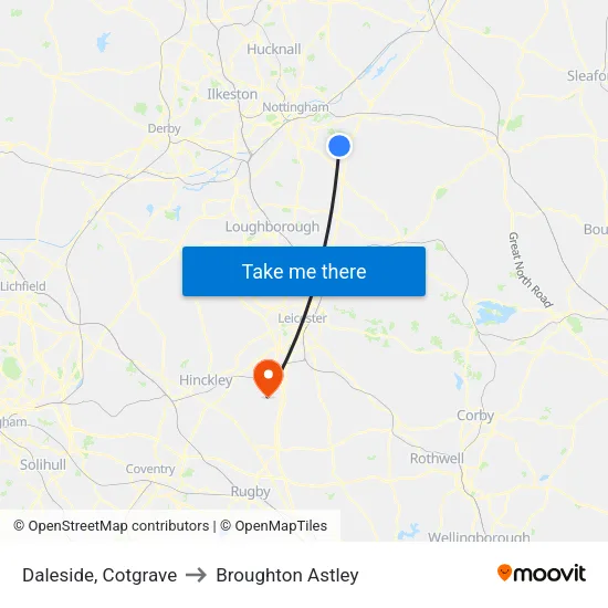 Daleside, Cotgrave to Broughton Astley map