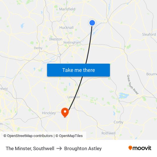 The Minster, Southwell to Broughton Astley map