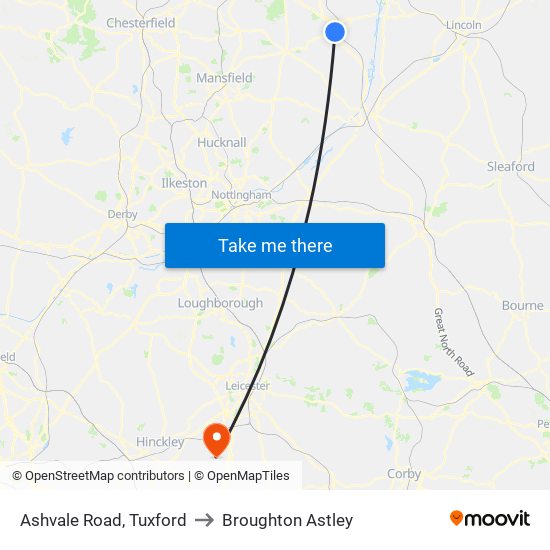 Ashvale Road, Tuxford to Broughton Astley map