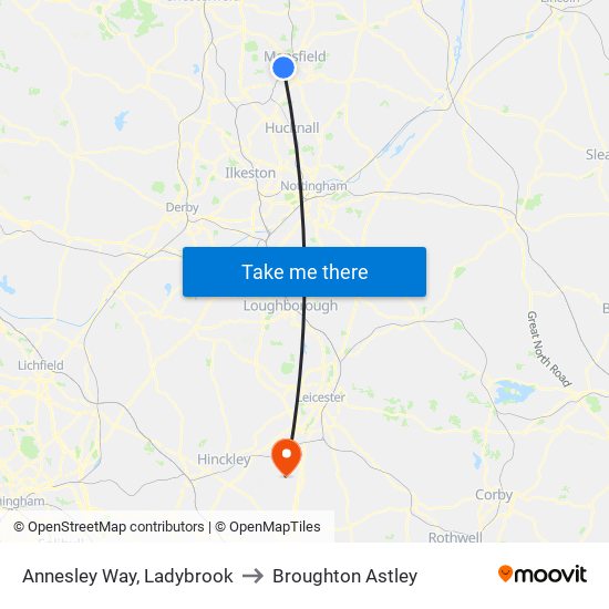 Annesley Way, Ladybrook to Broughton Astley map