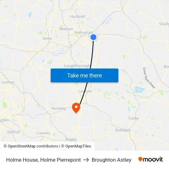 Holme House, Holme Pierrepont to Broughton Astley map