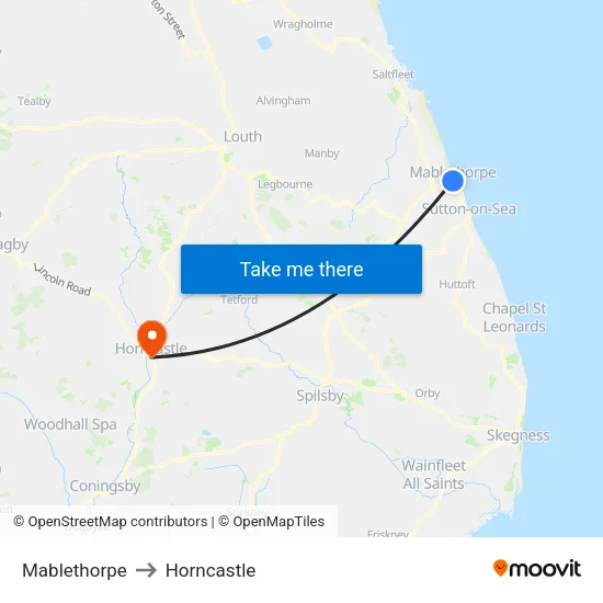 Mablethorpe to Horncastle map