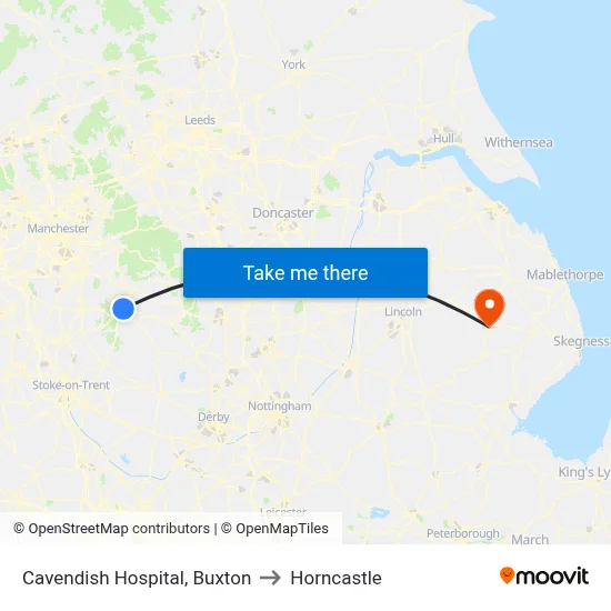Cavendish Hospital, Buxton to Horncastle map