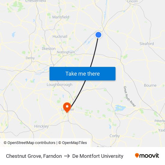 Chestnut Grove, Farndon to De Montfort University map