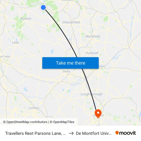 Travellers Rest Parsons Lane, Brough to De Montfort University map