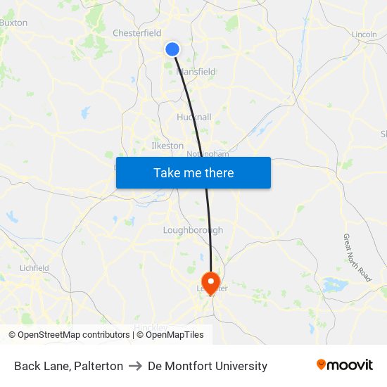 Back Lane, Palterton to De Montfort University map