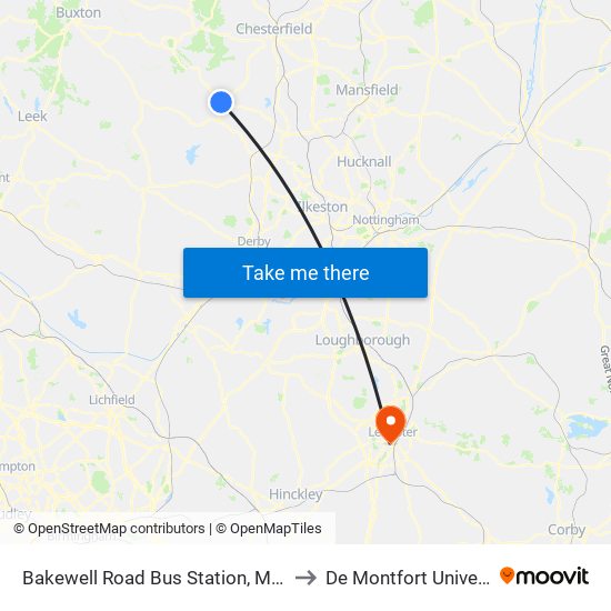 Bakewell Road, Matlock to De Montfort University map